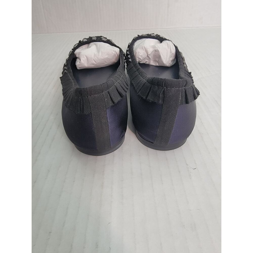 Tory Burch Ballet Flat Size 10M Erin Grosgrain Ribbon Studded Satin Navy Black - Picture 7 of 10